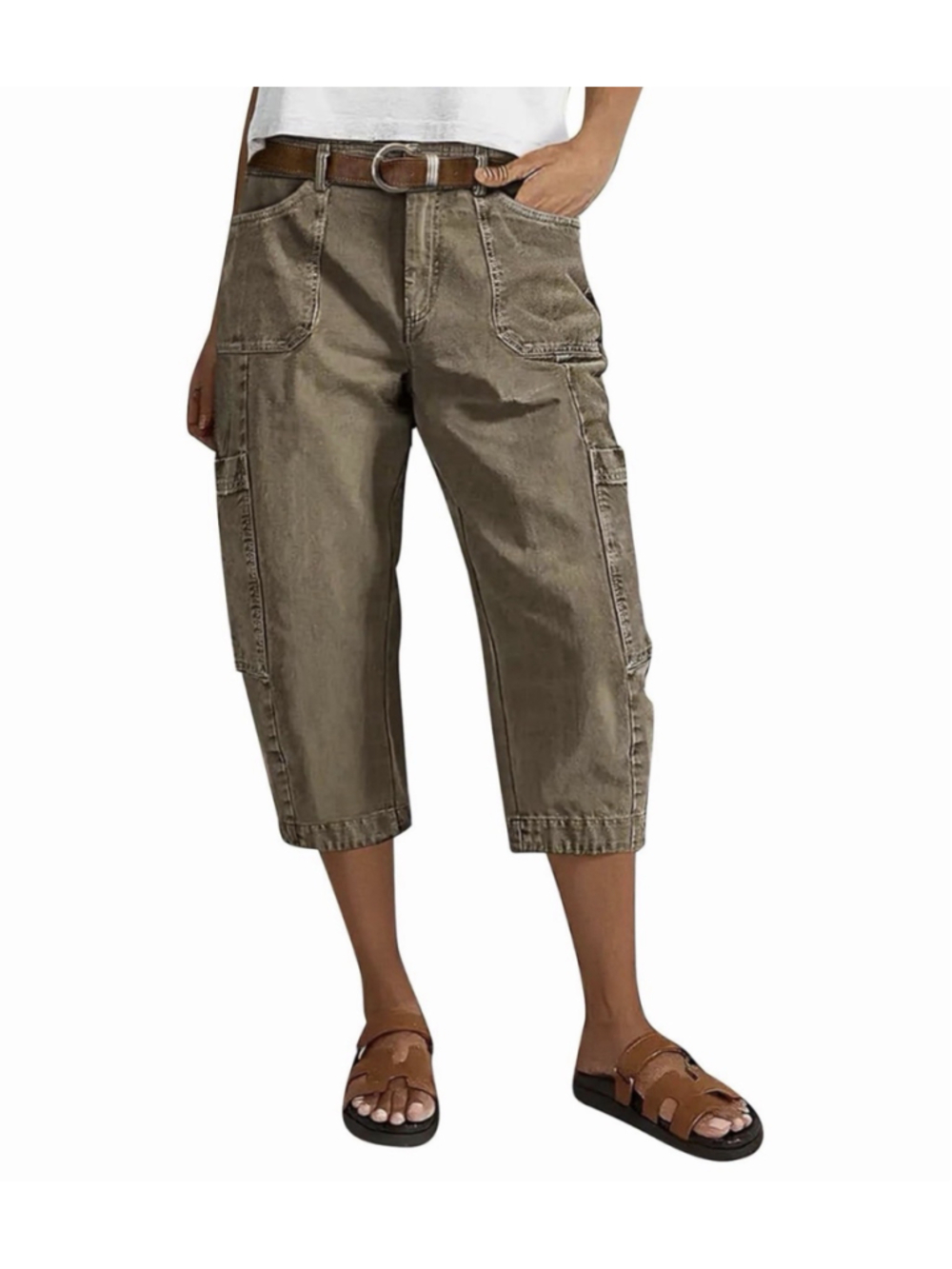 Flamingals Straight Leg Mid Rise Capri Pants for Women Vintage Wash S